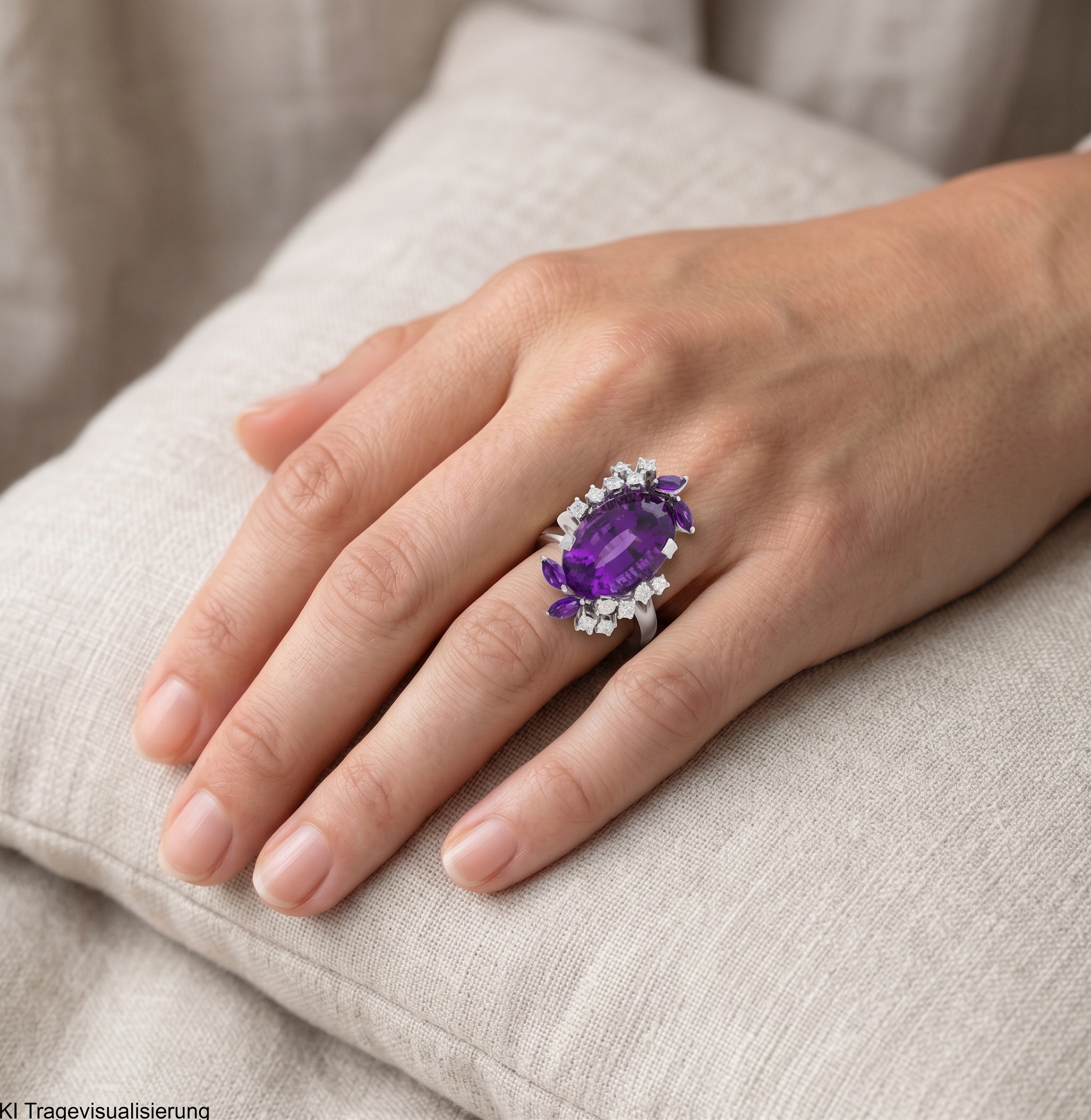 "Jardin Violet" - Vintage Ring in 14kt Weißgold mit Amethyst & Brillanten