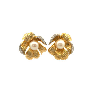 "Perlenblüte" - Vintage Ohrclips in 18 Karat Gold