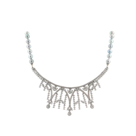 "Diamonds & Pearls" - Vintage Collier aus 14kt Weißgold mit Brillanten & Perlen