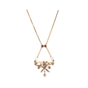 "Rosenpoesie" - Antikes Collier mit Diamantrosen in 18kt Gelbgold