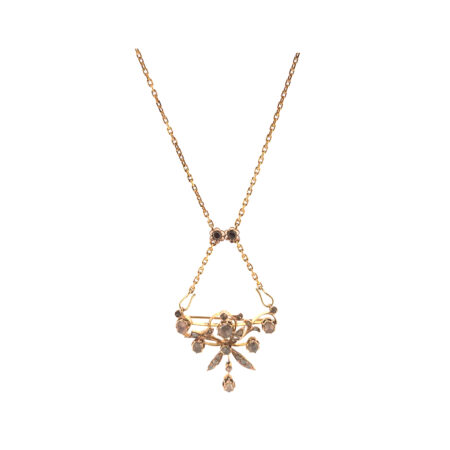 "Rosenpoesie" - Antikes Collier mit Diamantrosen in 18kt Gelbgold