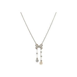 "Diamantentanz" - Antikes Pendel Collier aus Platin mit Diamanten & Naturperle
