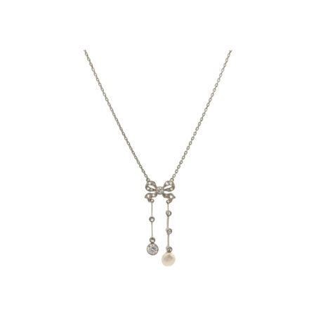 "Diamantentanz" - Antikes Pendel Collier aus Platin mit Diamanten & Naturperle
