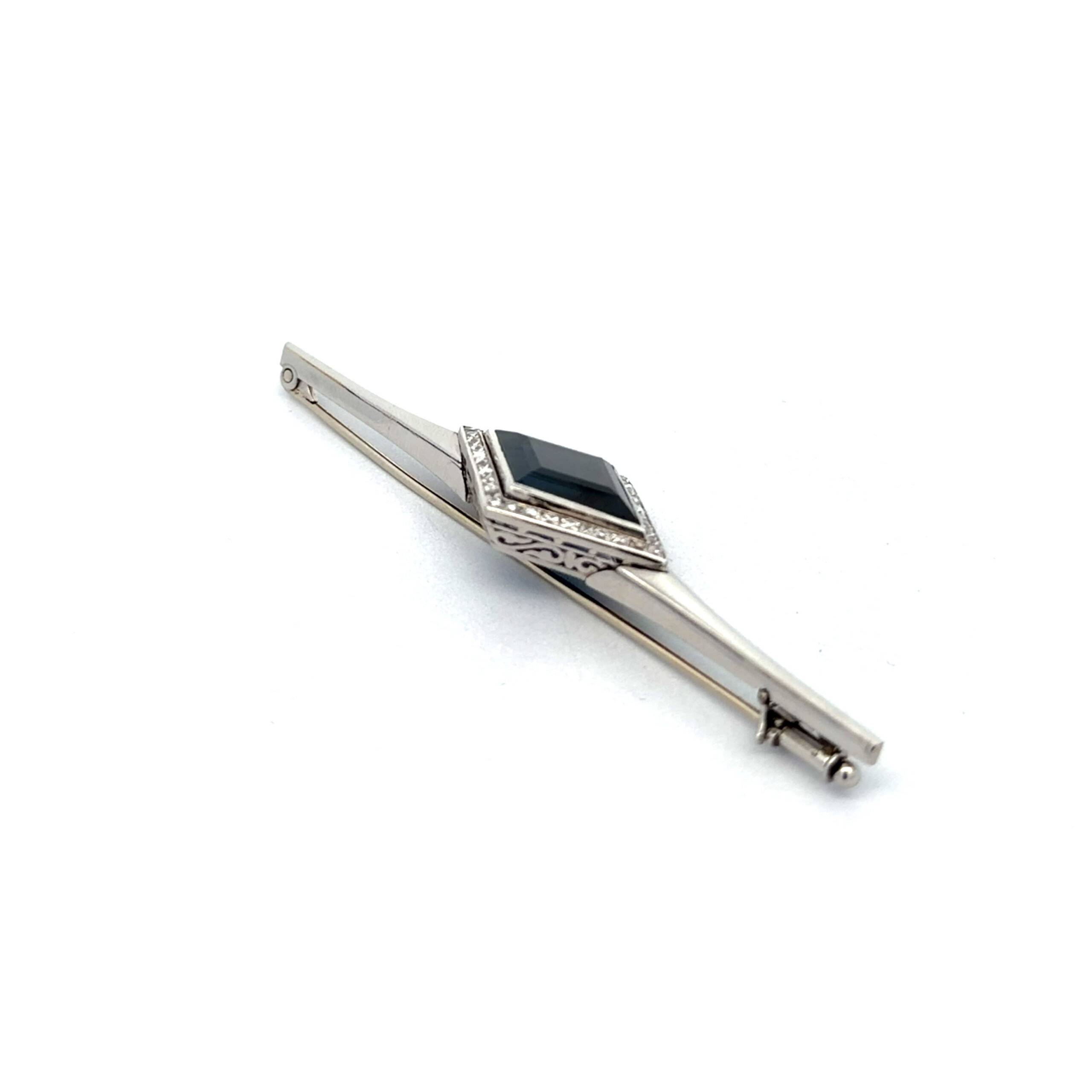 "Blue Line" - Vintage Saphir Brosche in Platin