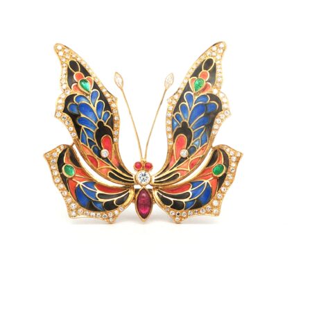 "Papillon Émaillé" - Vintage Schmetterlingsbrosche in 18 Karat Gelbgold