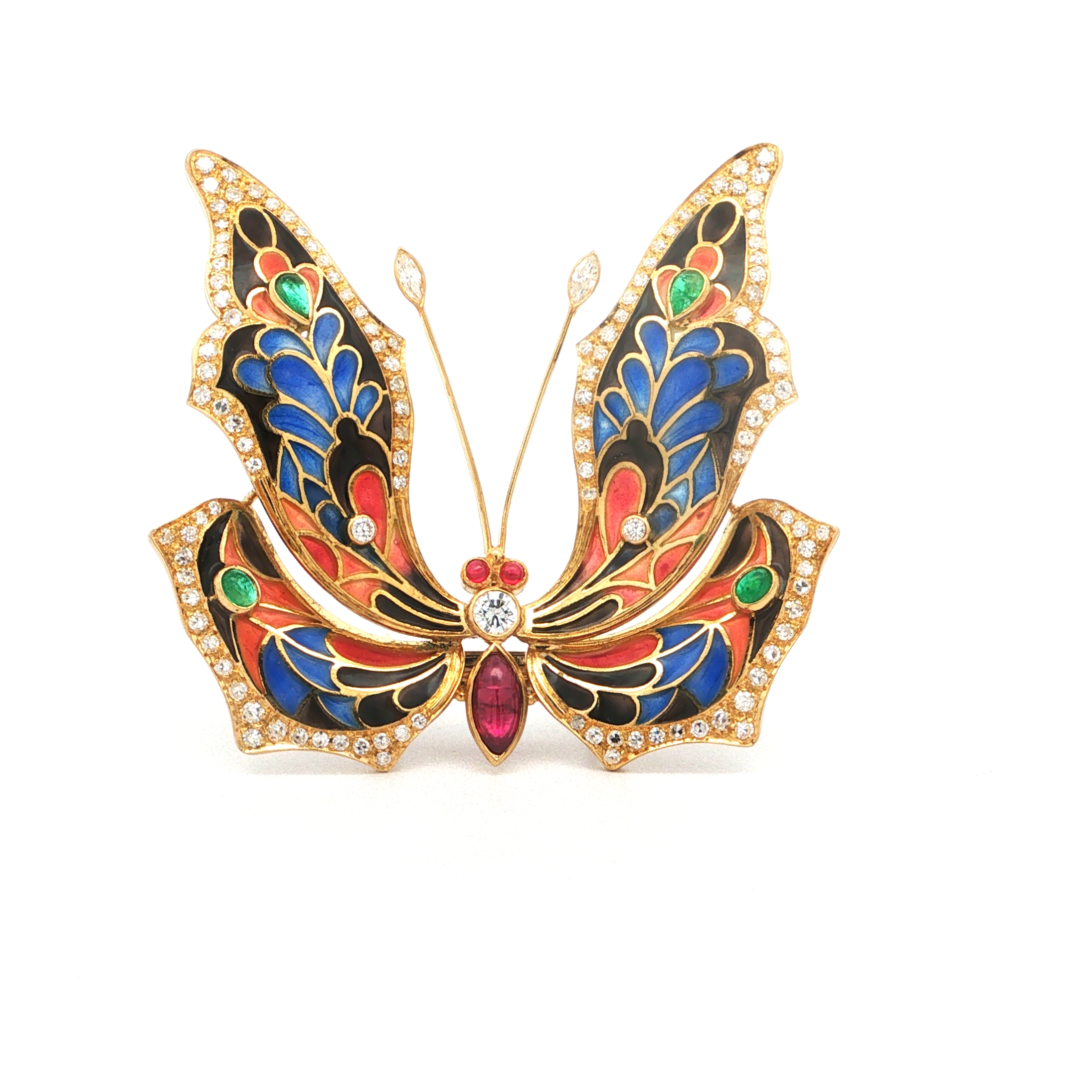 "Papillon Émaillé" - Vintage Schmetterlingsbrosche in 18 Karat Gelbgold