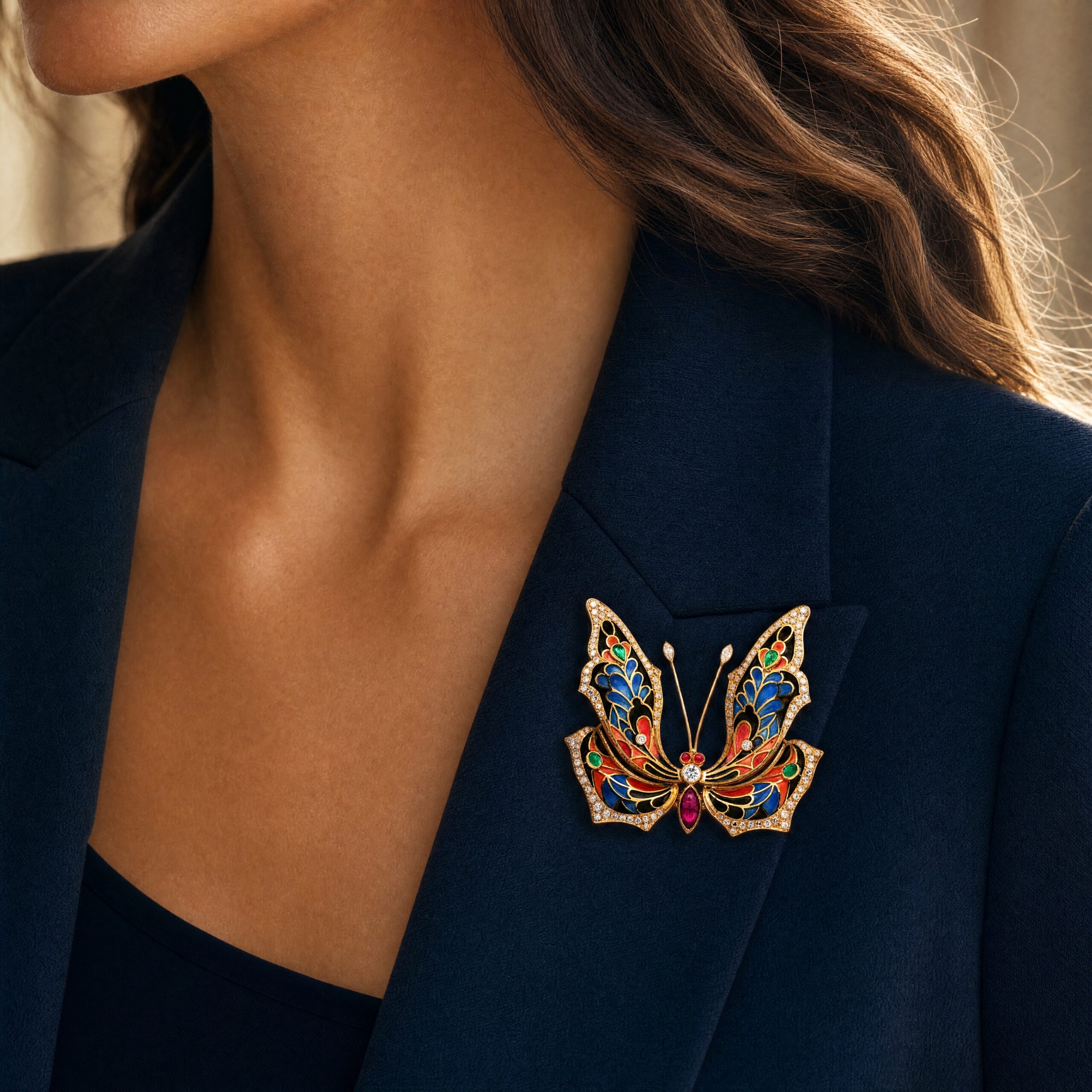 "Papillon Émaillé" - Vintage Schmetterlingsbrosche in 18 Karat Gelbgold
