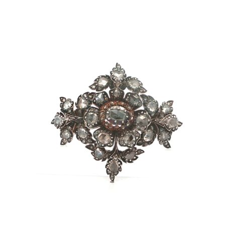 "Fleur Royale" - Antike Brosche mit Diamantrosen Gold/Silber
