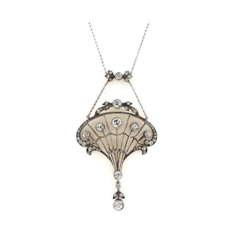 "Kostbare Zeit" - Antikes Collier mit Altschliff Diamanten in Platin und 14 Karat Gelbgold