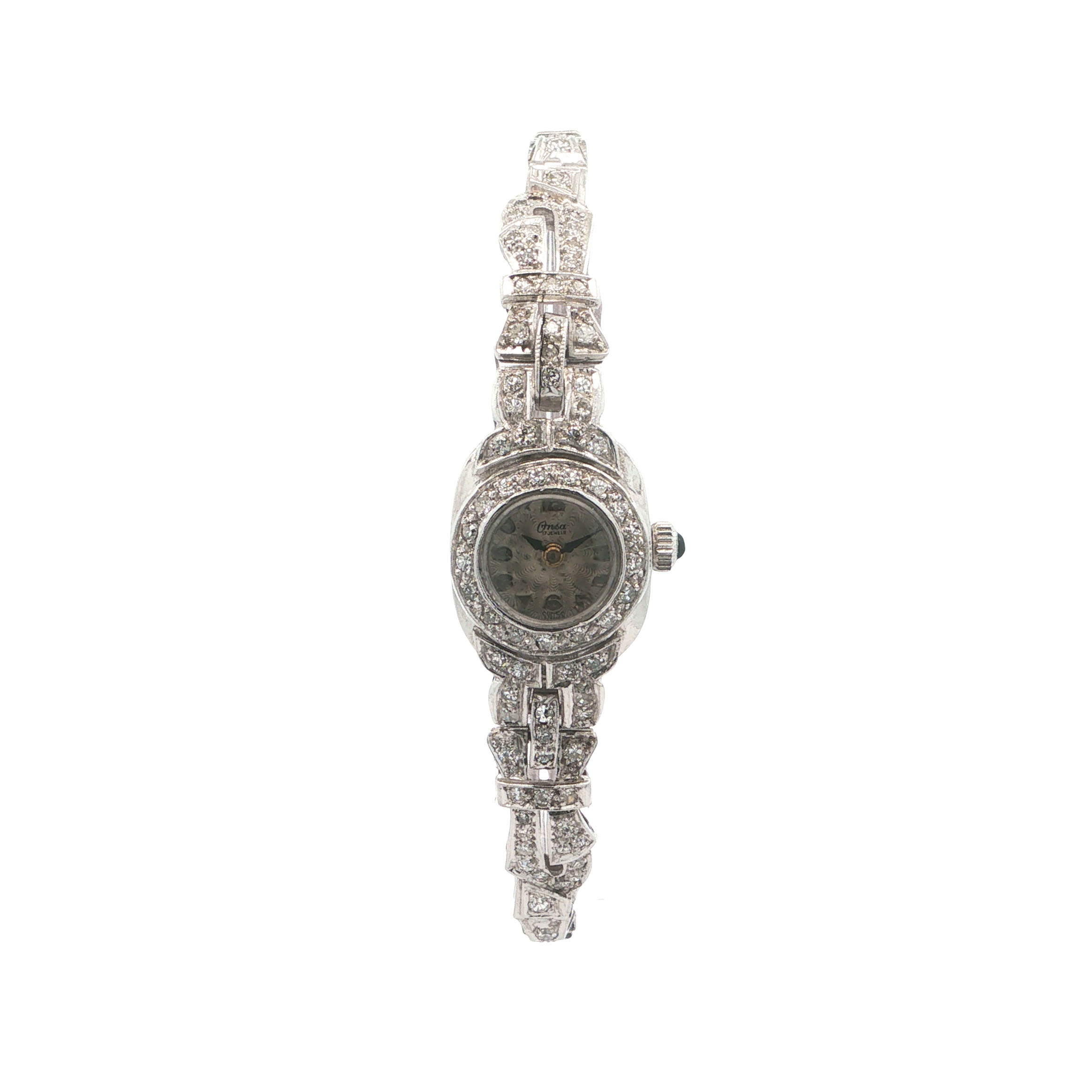 "Onsa Éclate" - Vintage Diamant Armbanduhr aus Platin