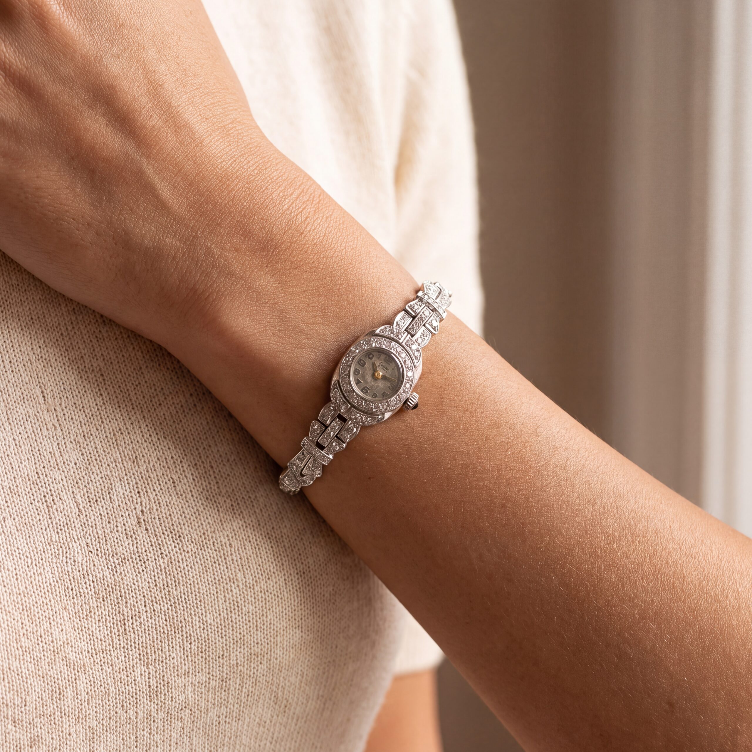 "Onsa Éclate" - Vintage Diamant Armbanduhr aus Platin