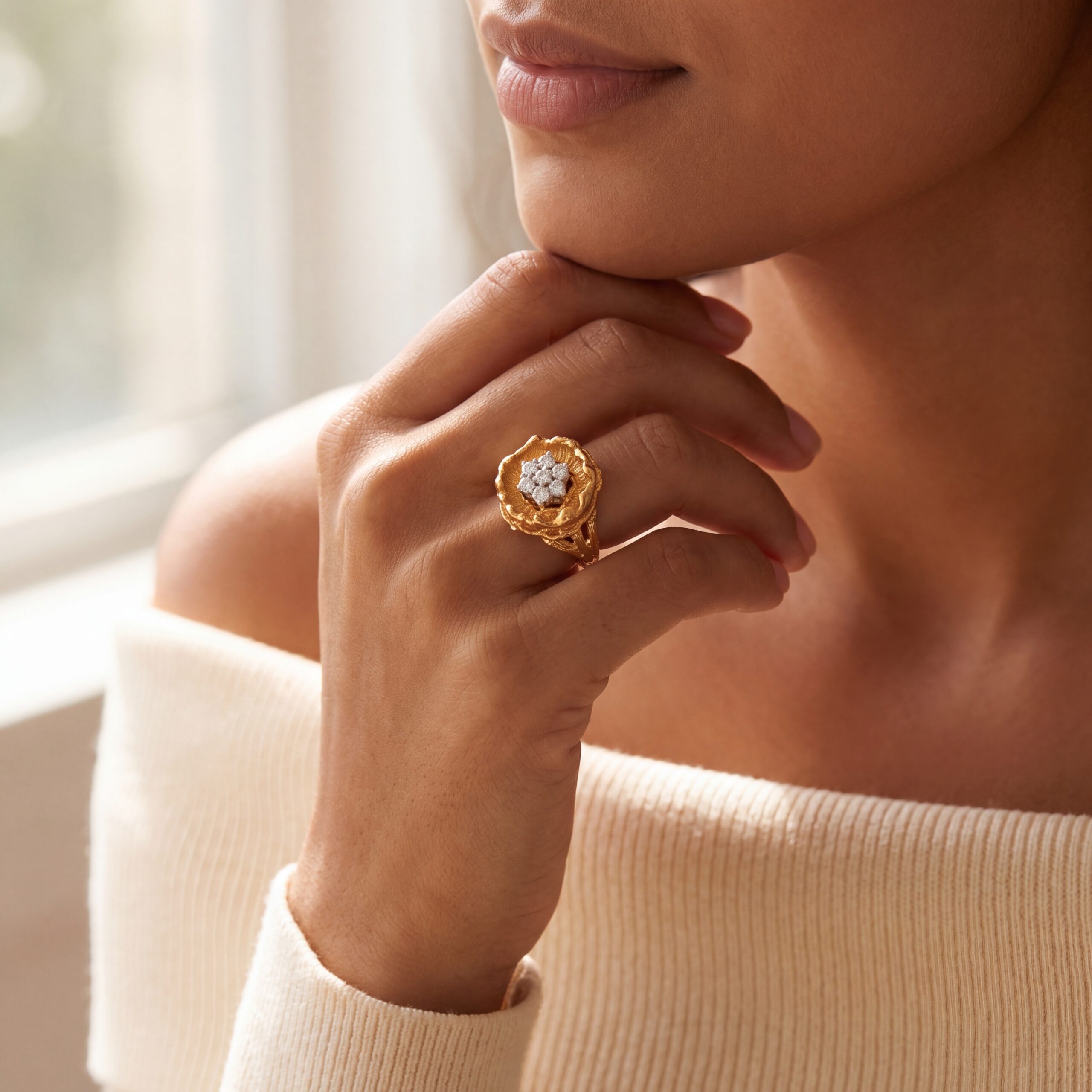 "Golden Flower" - Vintage Ring in 18kt Gelbgold mit Brillanten zus. ca. 0,56ct