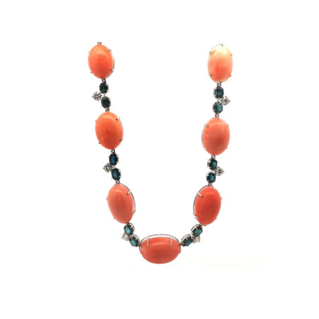 "Corail de Monte-Carlo" - Vintage Collier mit koralle, Saphir & Diamant in 18kt Weißgold