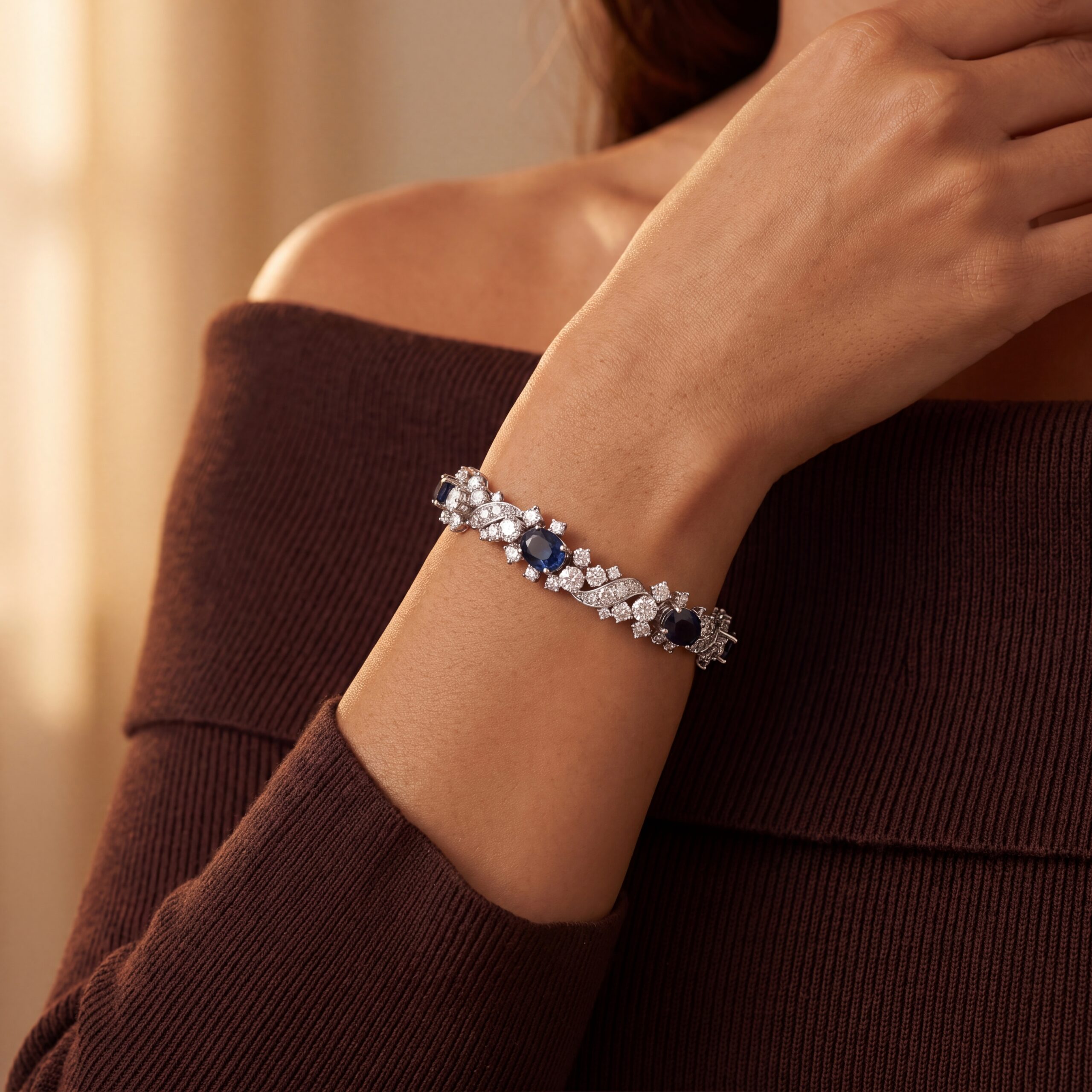 "Blue Hour in Monte Carlo" - Vintage Armband in 18kt Weißgold mit blauen Saphiren & Brillanten
