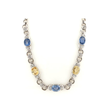 "Summer Glow" - Moderne 14 Karat Weißgold Kette/Armband mit Saphiren und Brillanten