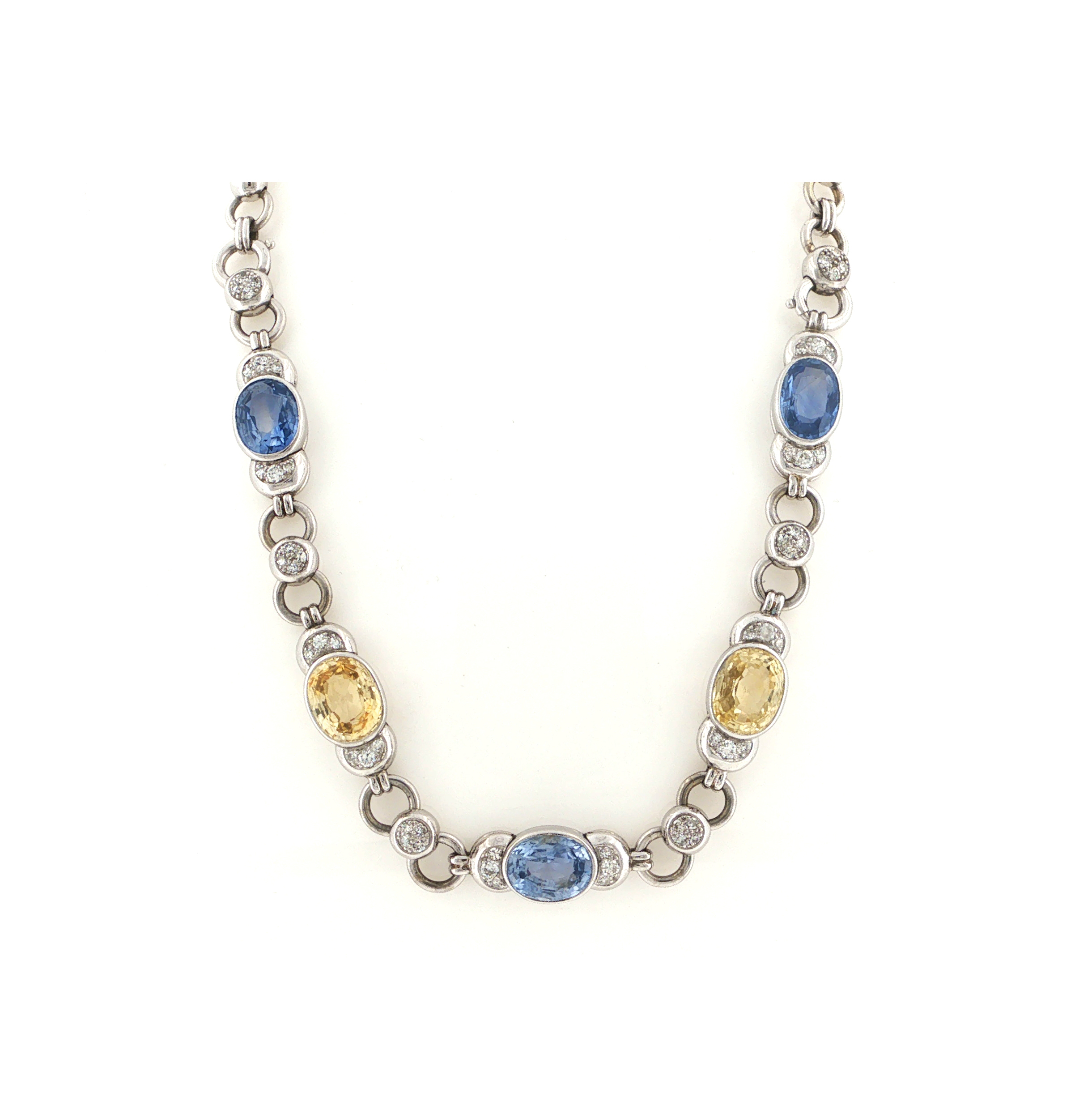 "Summer Glow" - Moderne 14 Karat Weißgold Kette/Armband mit Saphiren und Brillanten