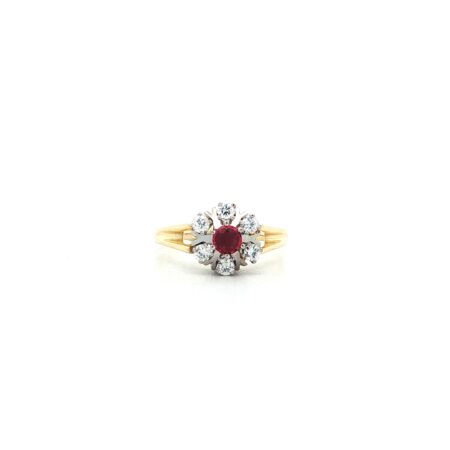 "Ruby Fleur" - Vintage Ring in 14kt Gelbgold mit Brillanten & Rubin