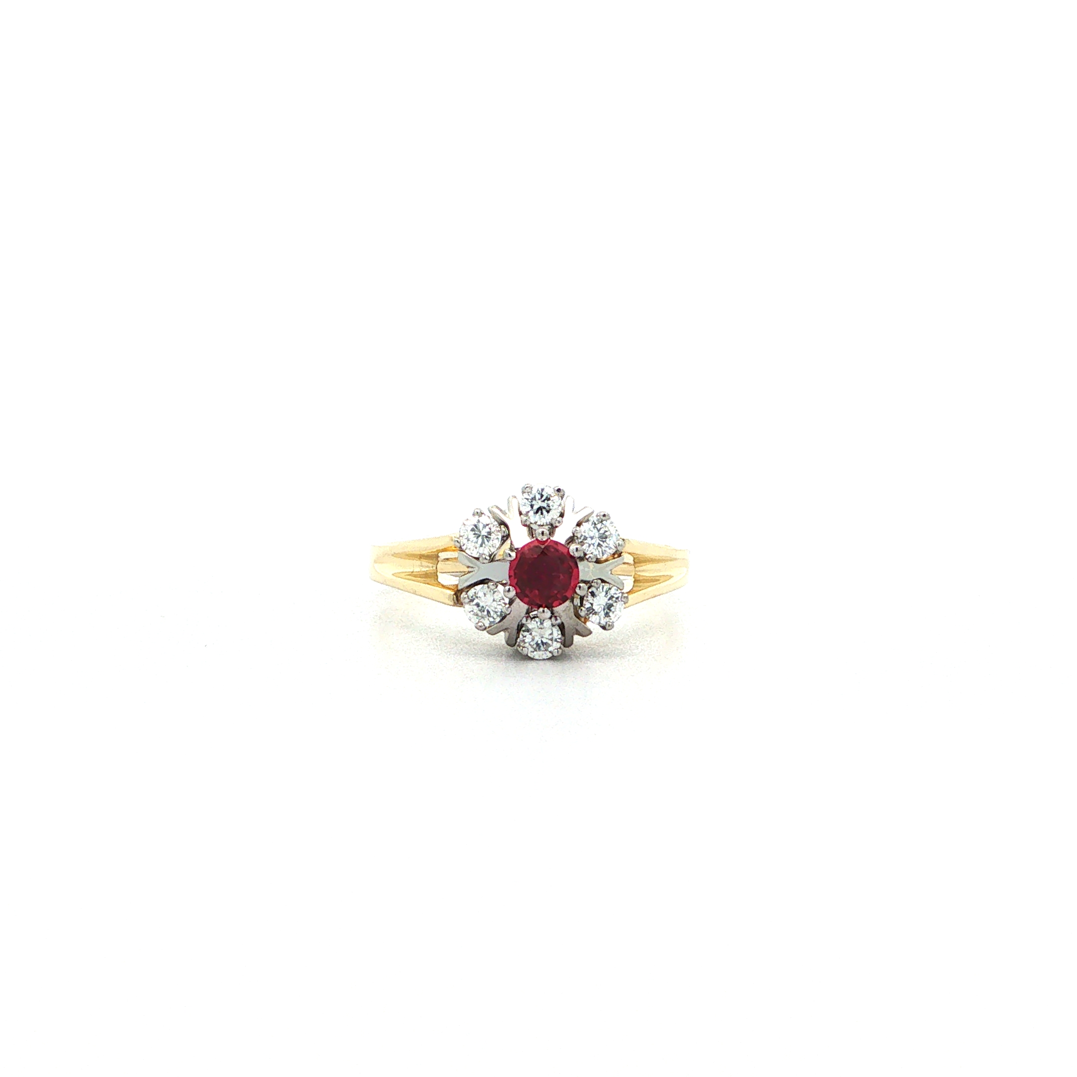 "Ruby Fleur" - Vintage Ring in 14kt Gelbgold mit Brillanten & Rubin