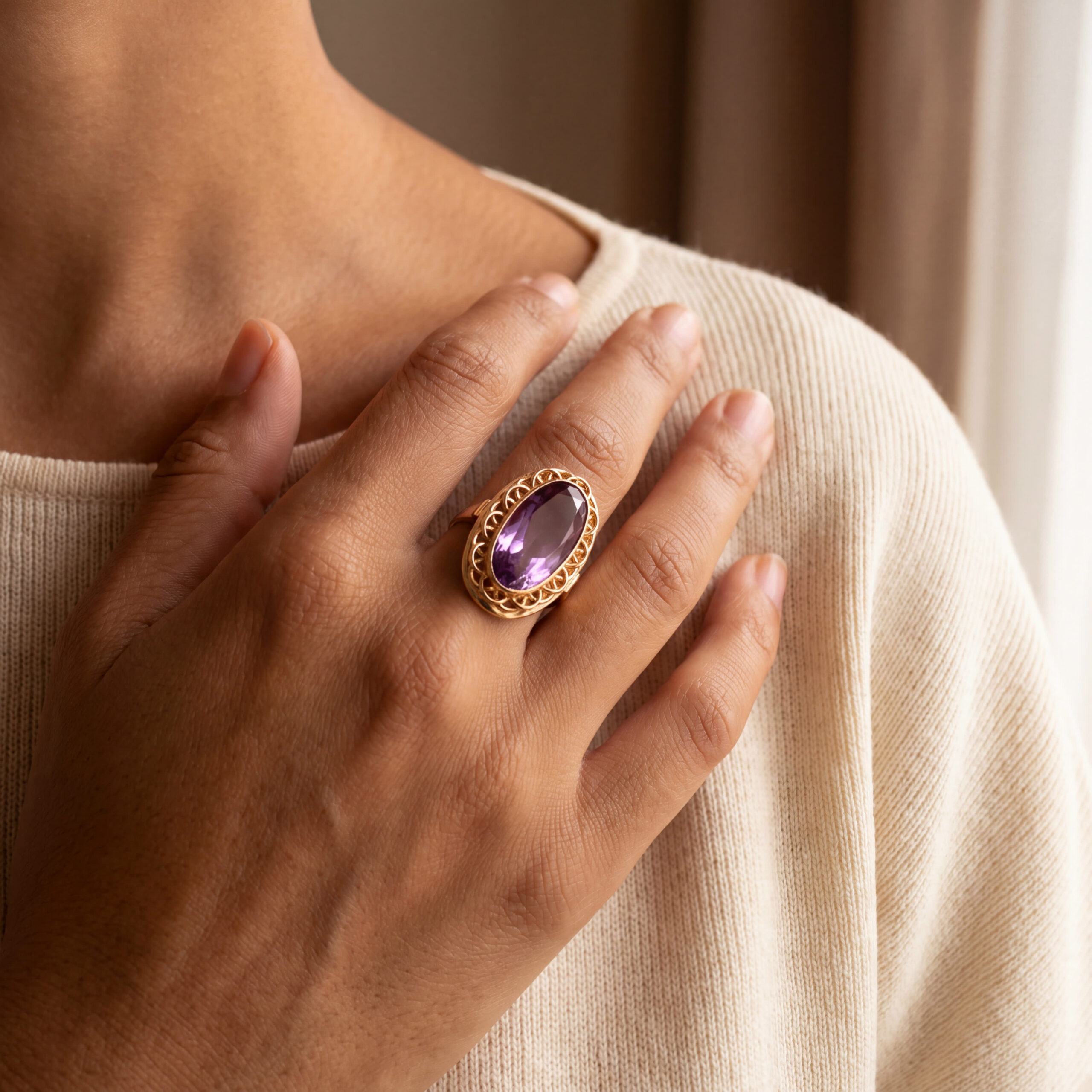 "Amethyst in Rose" - Antiker Ring in 14kt Rosegold mit Amethyst - Juwelier Steiger