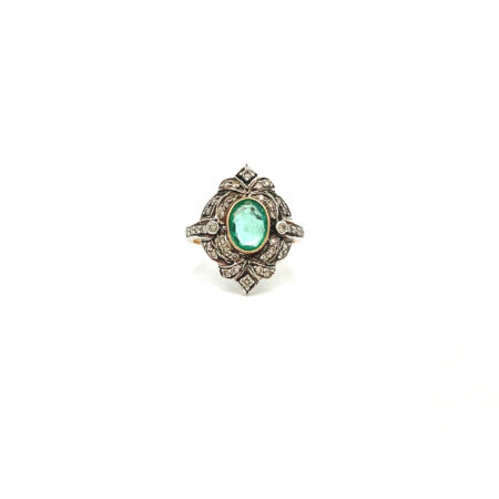 "Antique Jewel" - Antiker Ring in 18kt Rosegold mit Smaragd & Diamanten