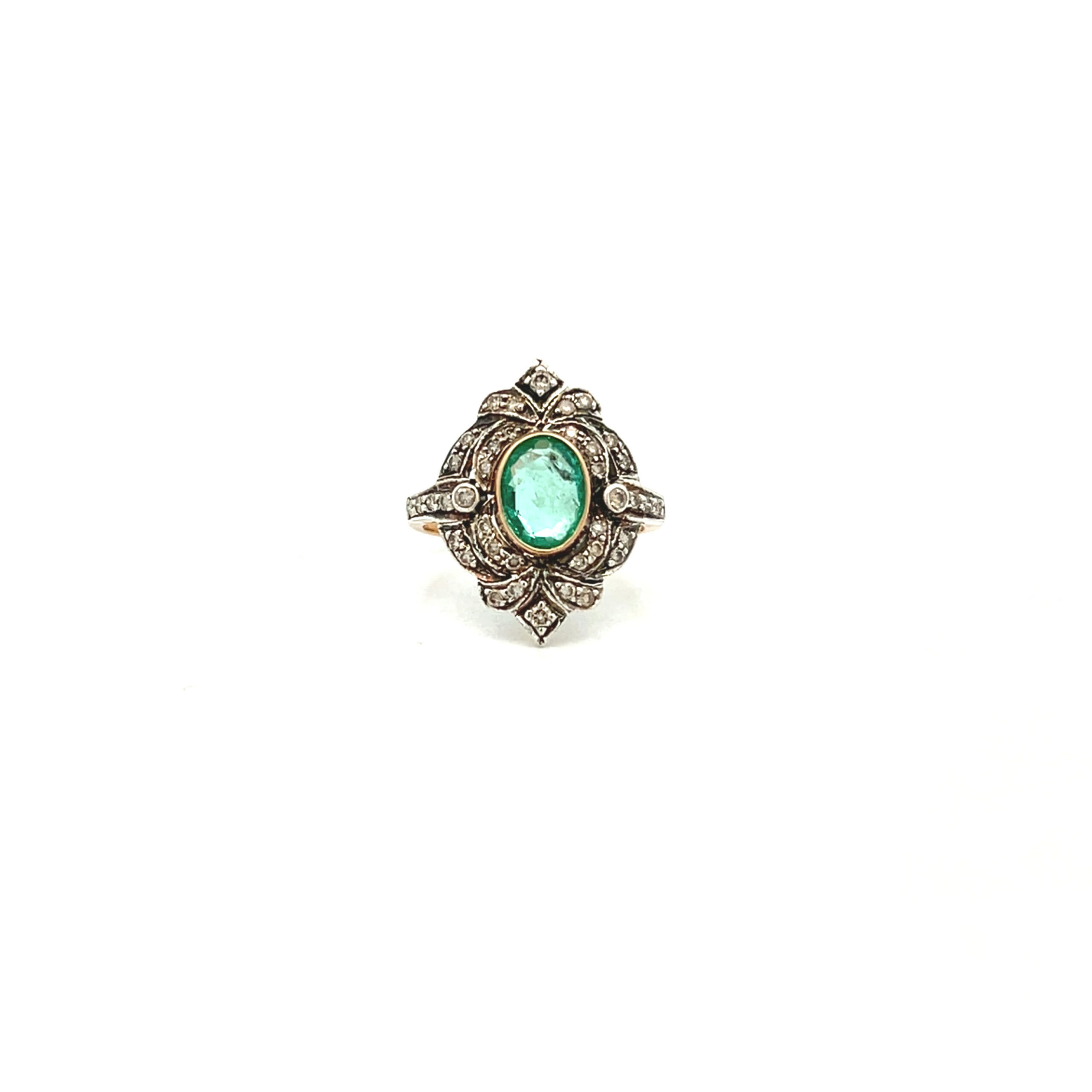 "Antique Jewel" - Antiker Ring in 18kt Rosegold mit Smaragd & Diamanten - Juwelier Steiger