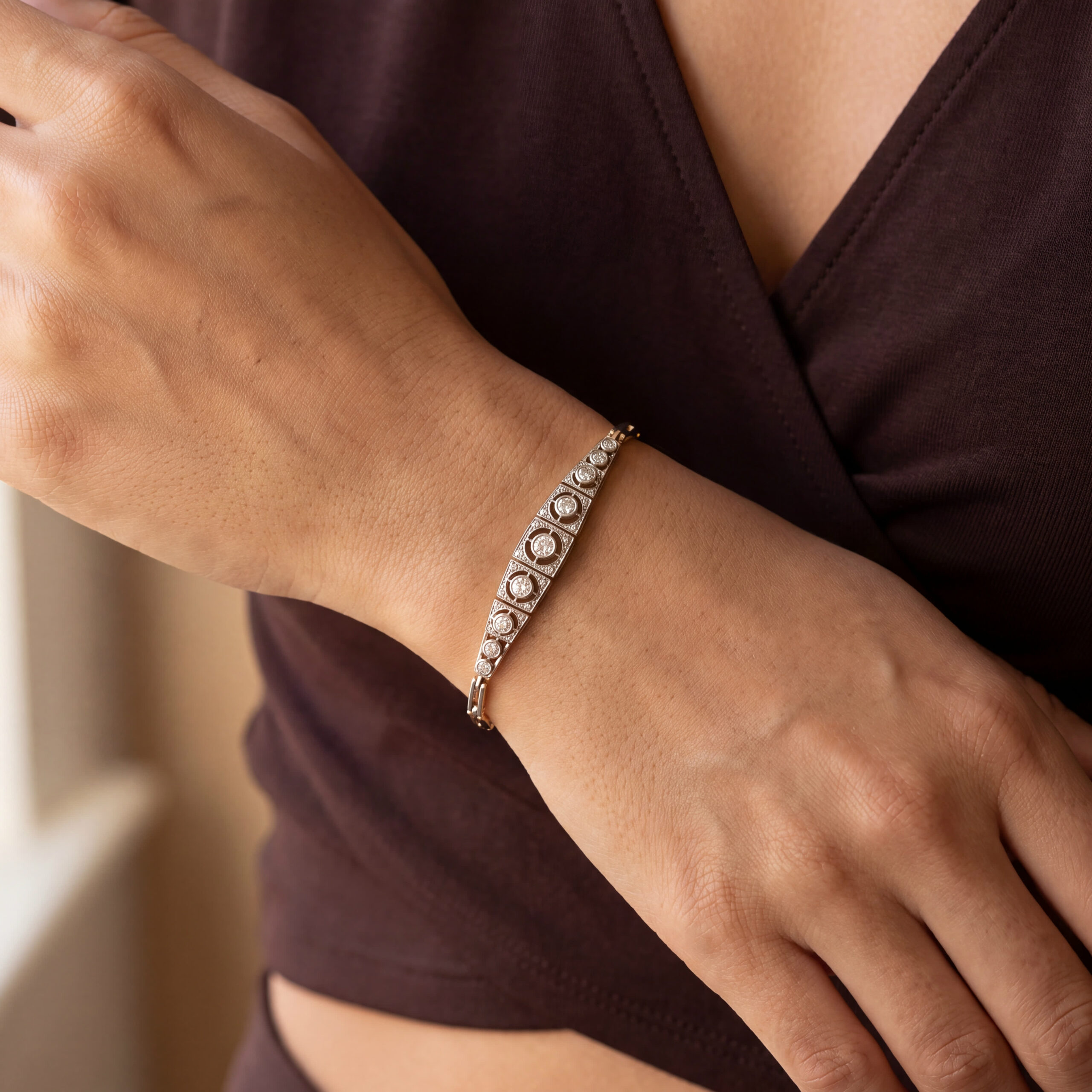 "Art Déco 1925" - Antikes Armband mit Diamanten in 14kt Gelbgold platiniert aus 585er Gelbgold platiniert - Juwelier Steiger