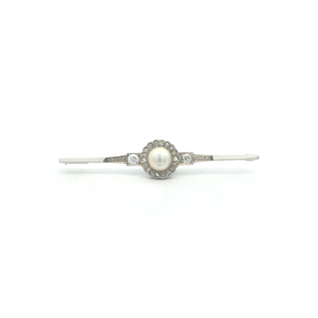 "Art Déco Pearl" - Antike Nadel in 14kt Weißgold mit Perle & Diamanten im Altschliff - Juwelier Steiger