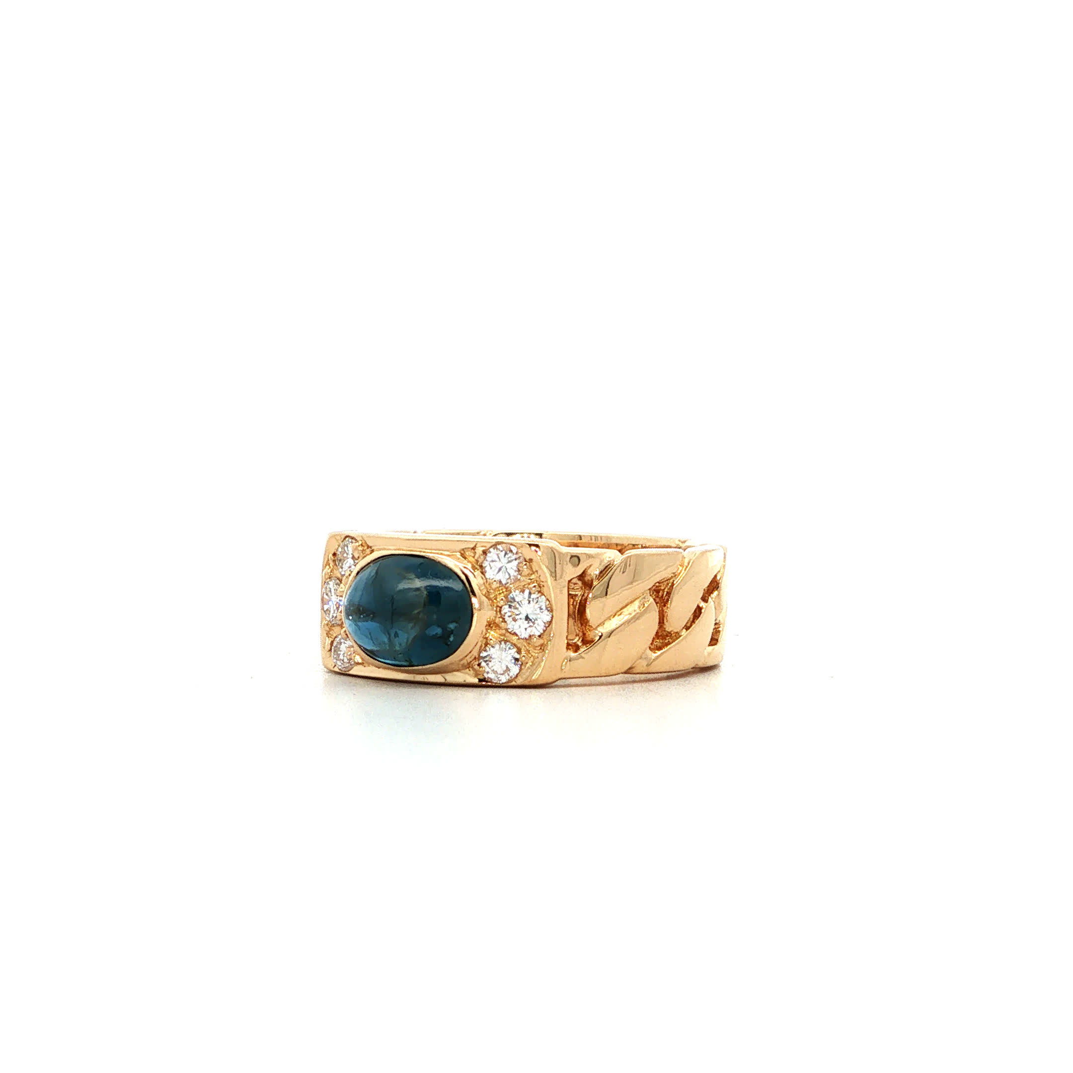 "Blue Chain" - Vintage Ring in 18kt Gelbgold mit Diamanten & Saphir - Juwelier Steiger