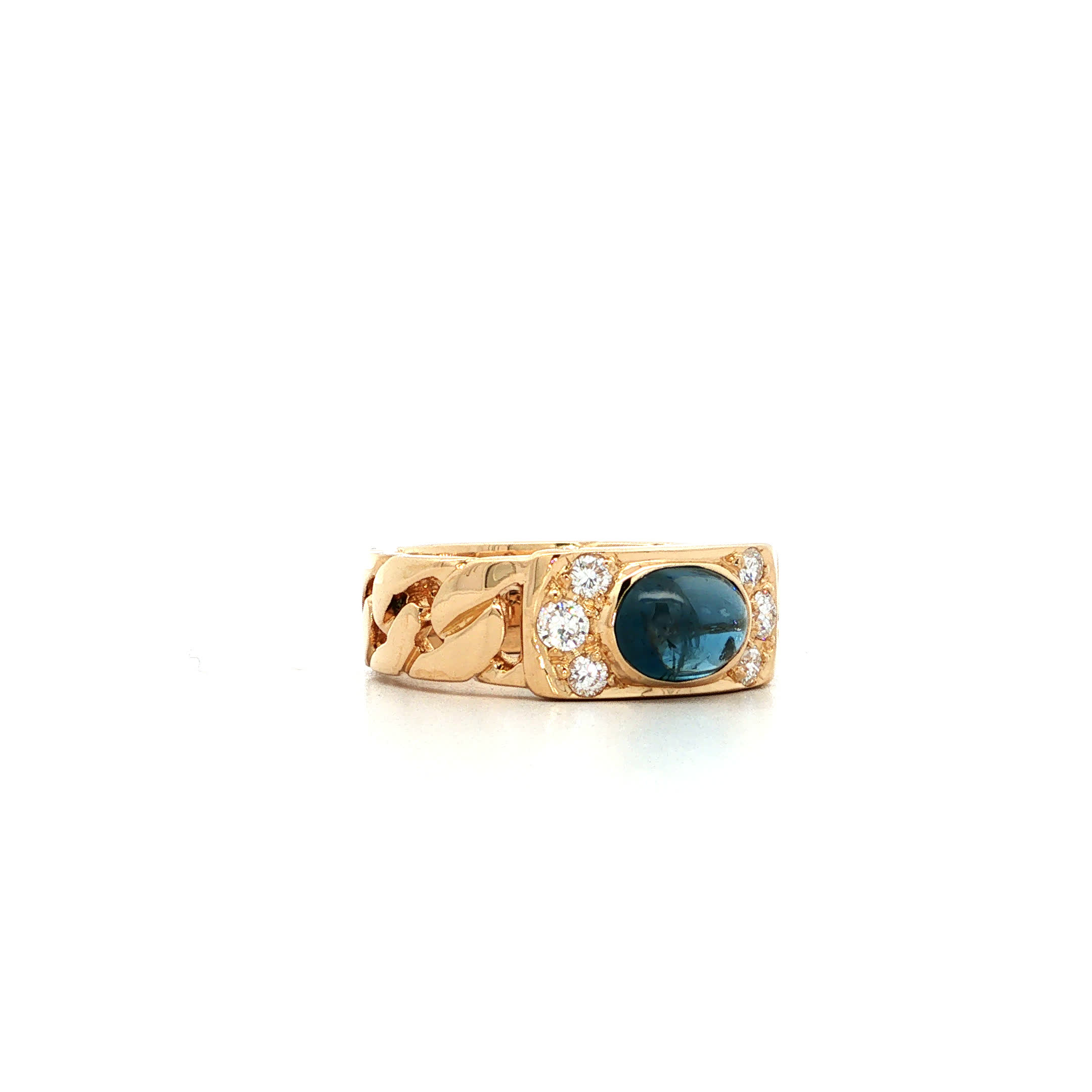"Blue Chain" - Vintage Ring in 18kt Gelbgold mit Diamanten & Saphir - Juwelier Steiger
