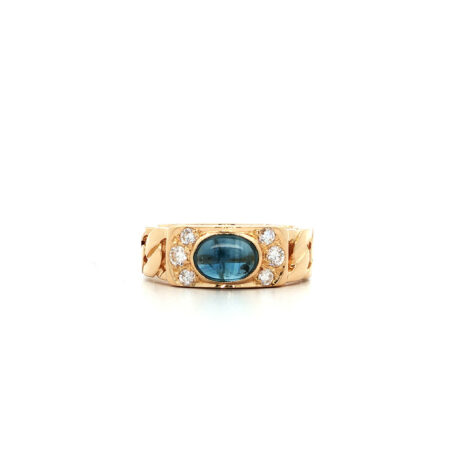 "Blue Chain" - Vintage Ring in 18kt Gelbgold mit Diamanten & Saphir