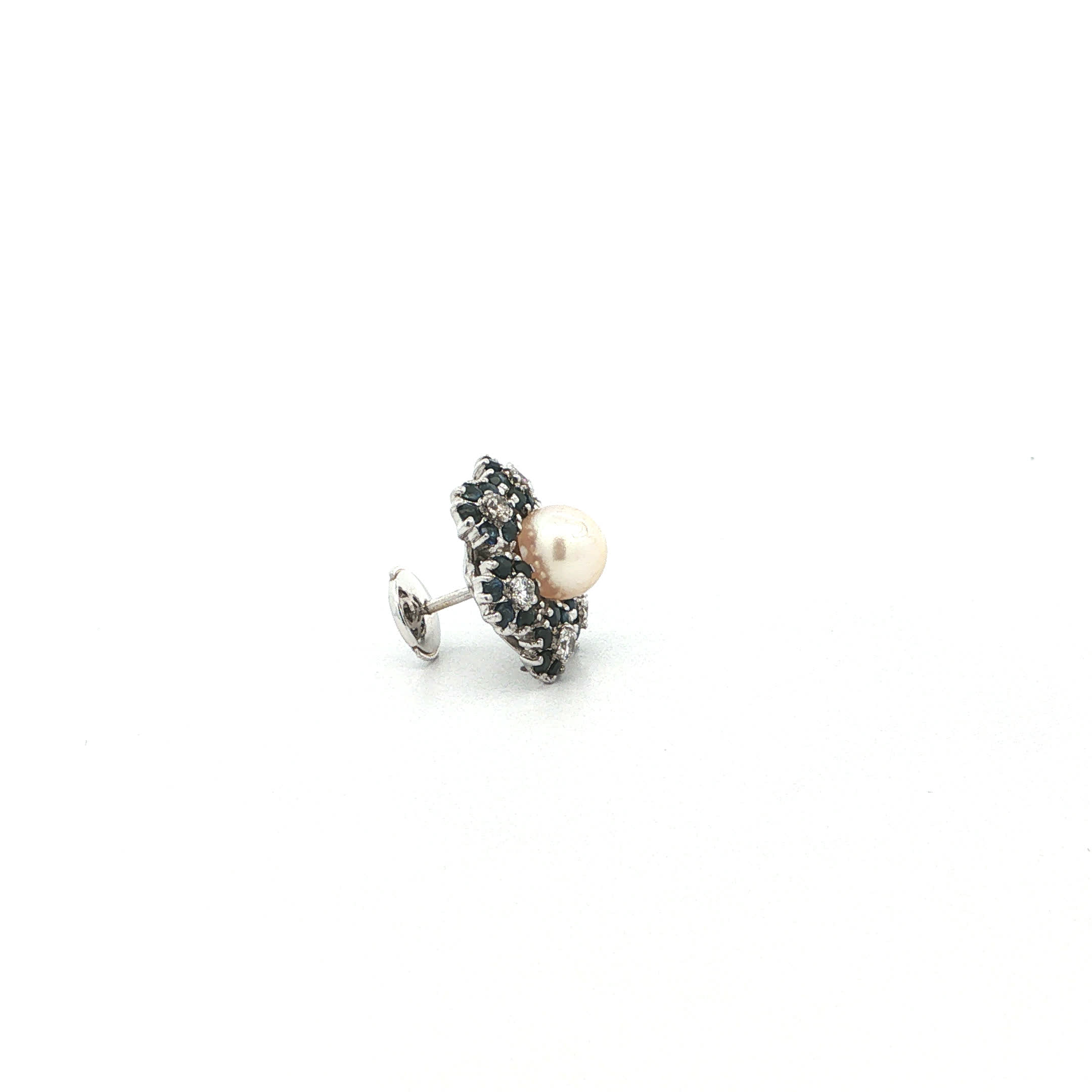 "Blue Daisy" - Vintage Pin Brosche mit Saphiren, Diamanten & Perle - Juwelier Steiger