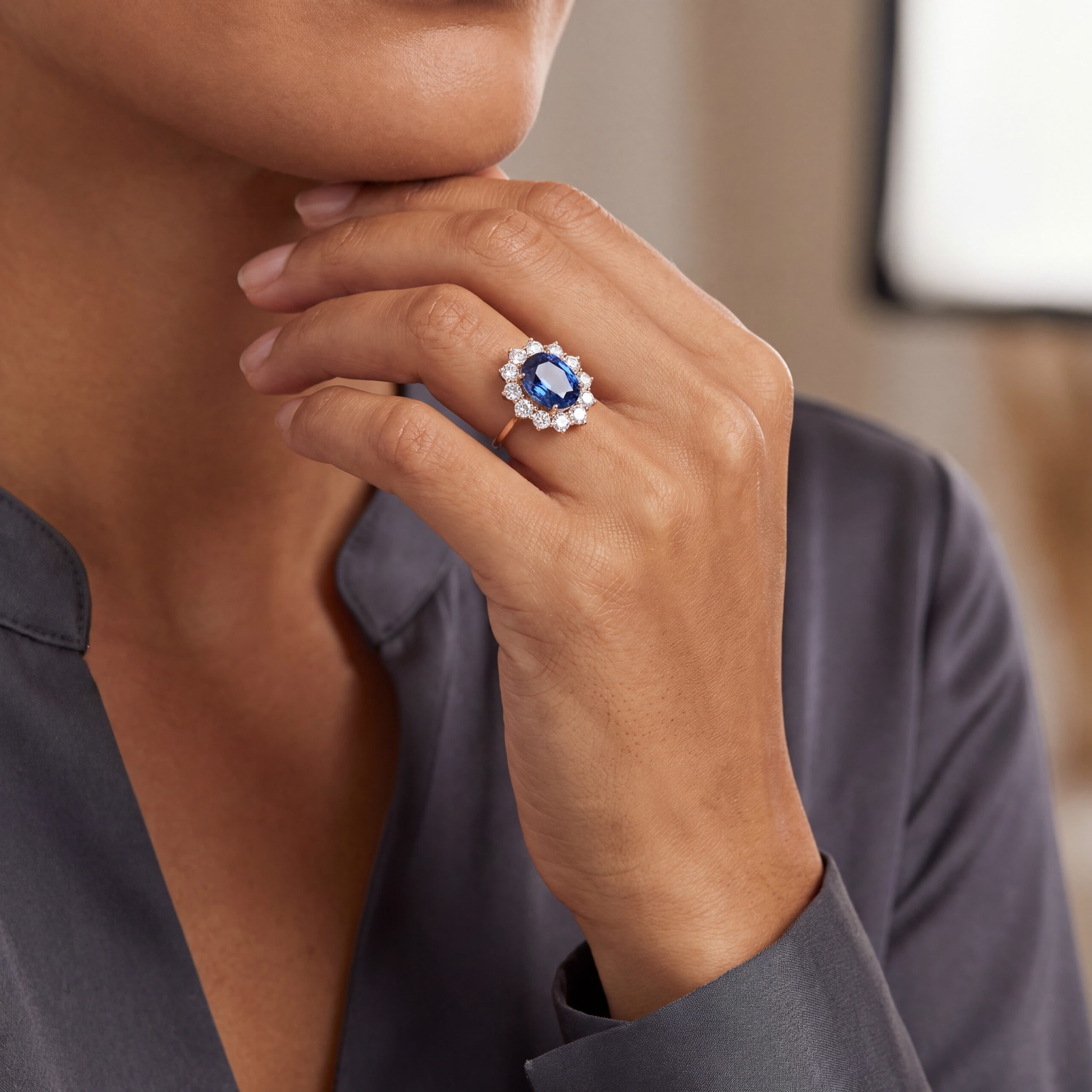"Blue Romance" - Vintage Ring in 18kt Gelbgold mit blauem Saphir & Brillanten - Juwelier Steiger