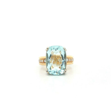 "Blue Water" - Vintage Ring in 18kt Gelbgold mit Aquamarin & Diamanten