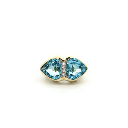 "Blue Wings" - Vintage Ring in 14kt Gelbgold mit Blautopas & Diamanten - Juwelier Steiger