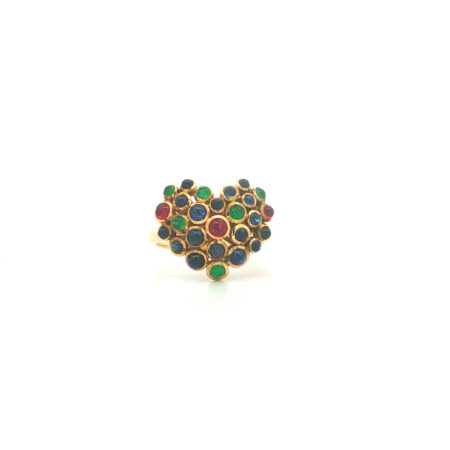 "Confetti Heart" - Vintage Ring in 18kt Gelbgold mit Cabochons von Rubin, Smaragd & Saphir