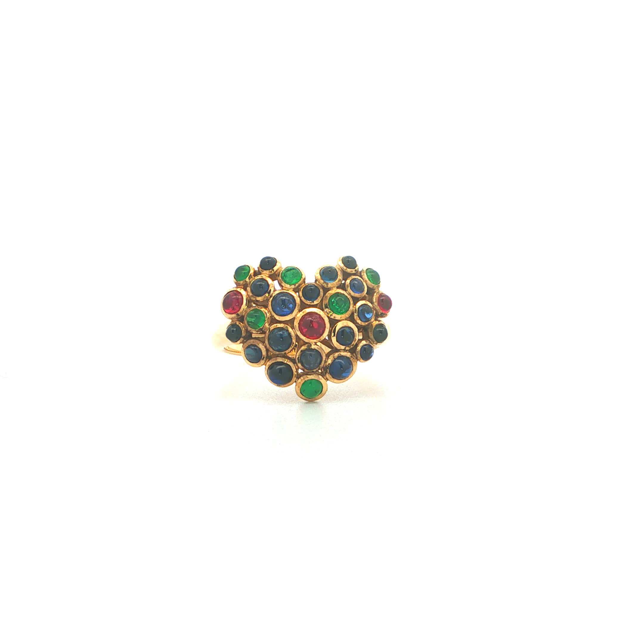 "Confetti Heart" - Vintage Ring in 18kt Gelbgold mit Cabochons von Rubin, Smaragd & Saphir - Juwelier Steiger