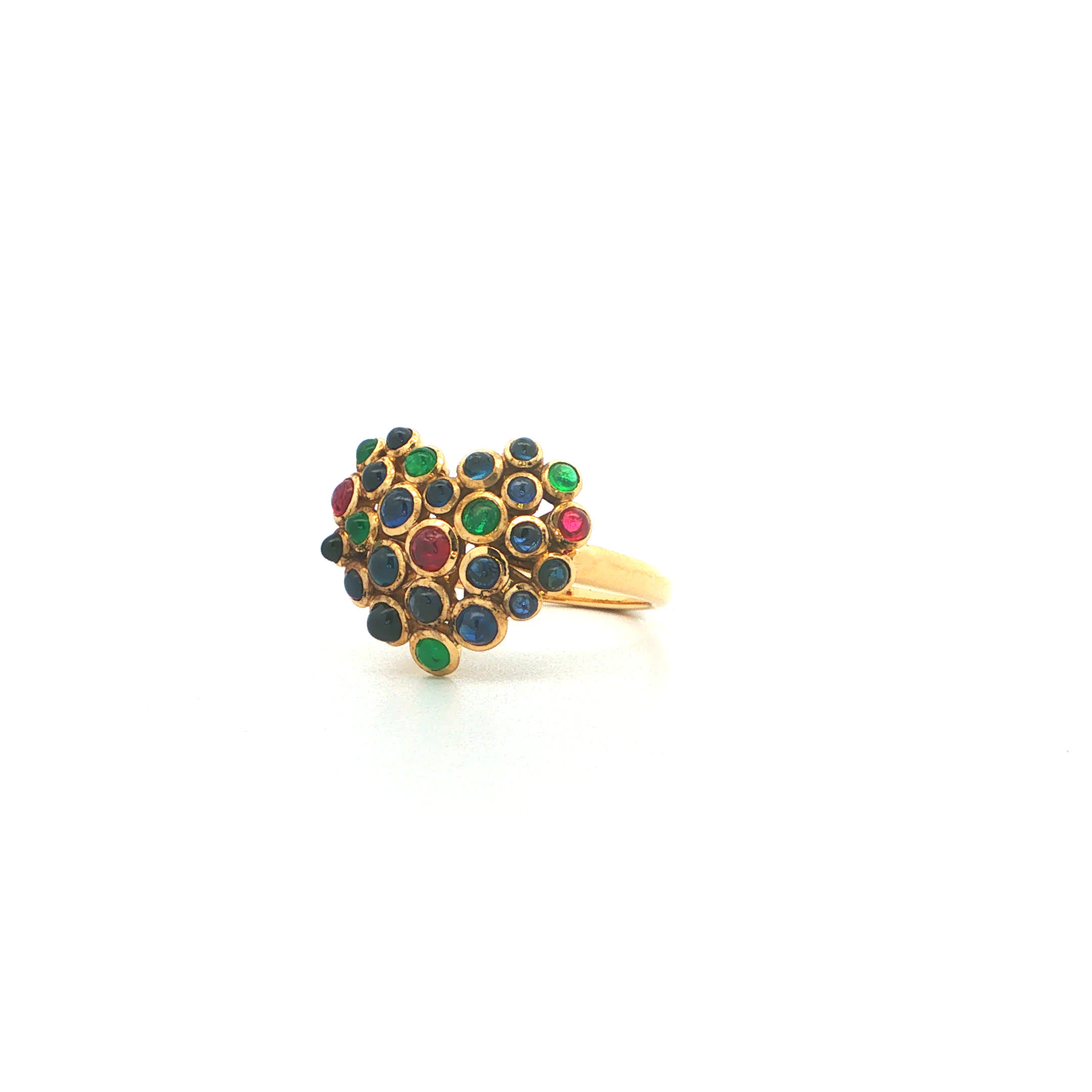 "Confetti Heart" - Vintage Ring in 18kt Gelbgold mit Cabochons von Rubin, Smaragd & Saphir - Juwelier Steiger