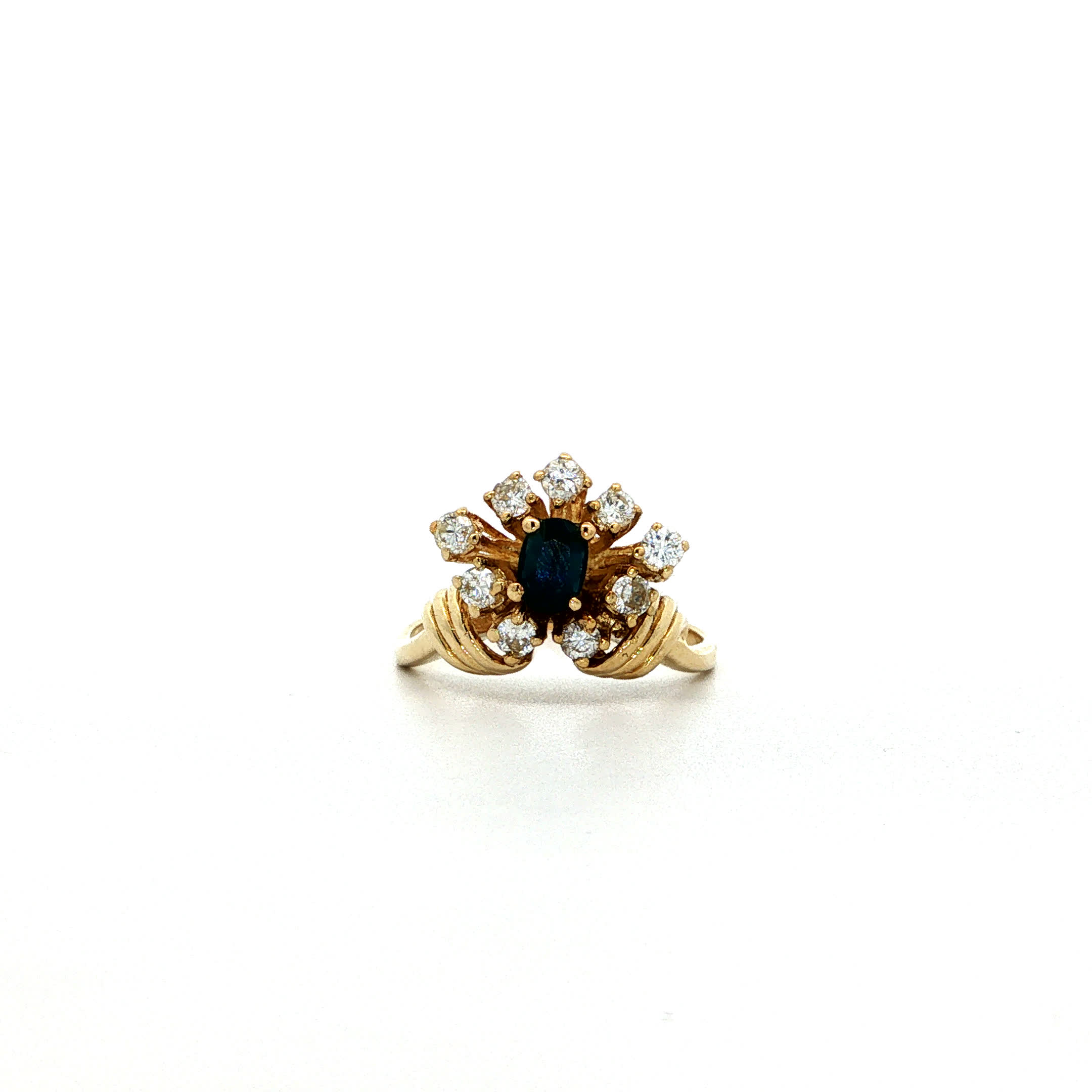 "Crown of Blue" - Vintage Ring in 14kt Gelbgold mit Saphir & Brillanten - Juwelier Steiger
