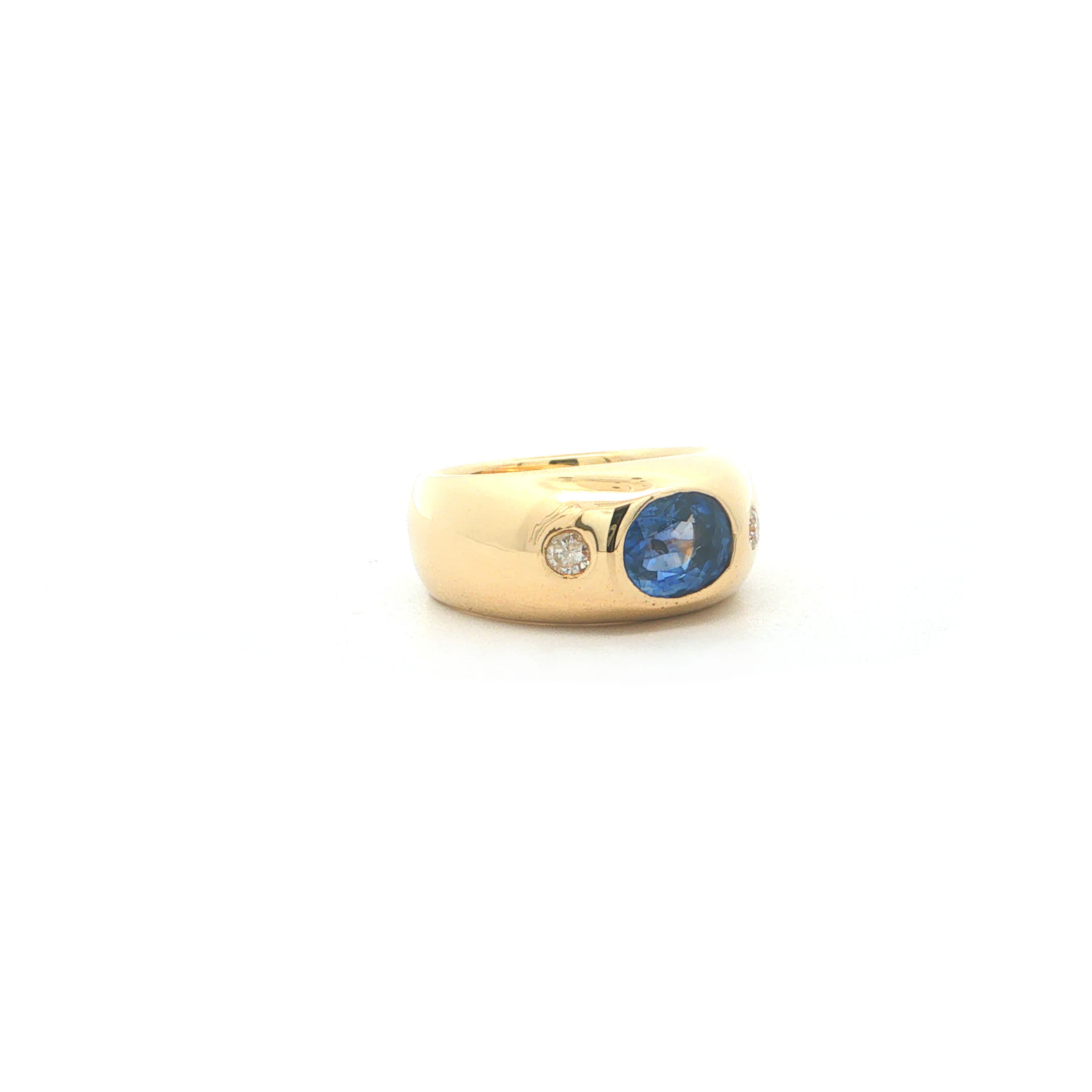 "Das blaue Band" - Vintage Ring mit blauem Saphir & Brillanten in 14kt Gelbgold - Juwelier Steiger