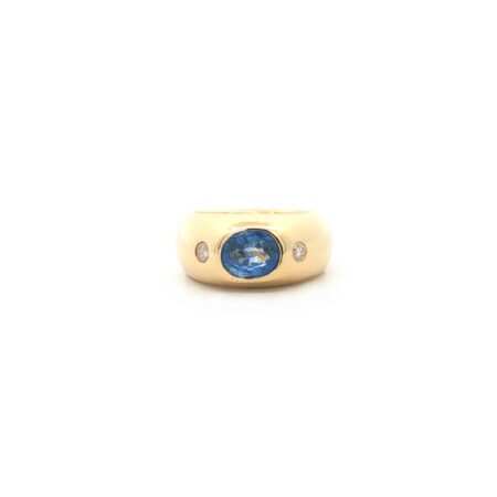 "Das blaue Band" - Vintage Ring mit blauem Saphir & Brillanten in 14kt Gelbgold