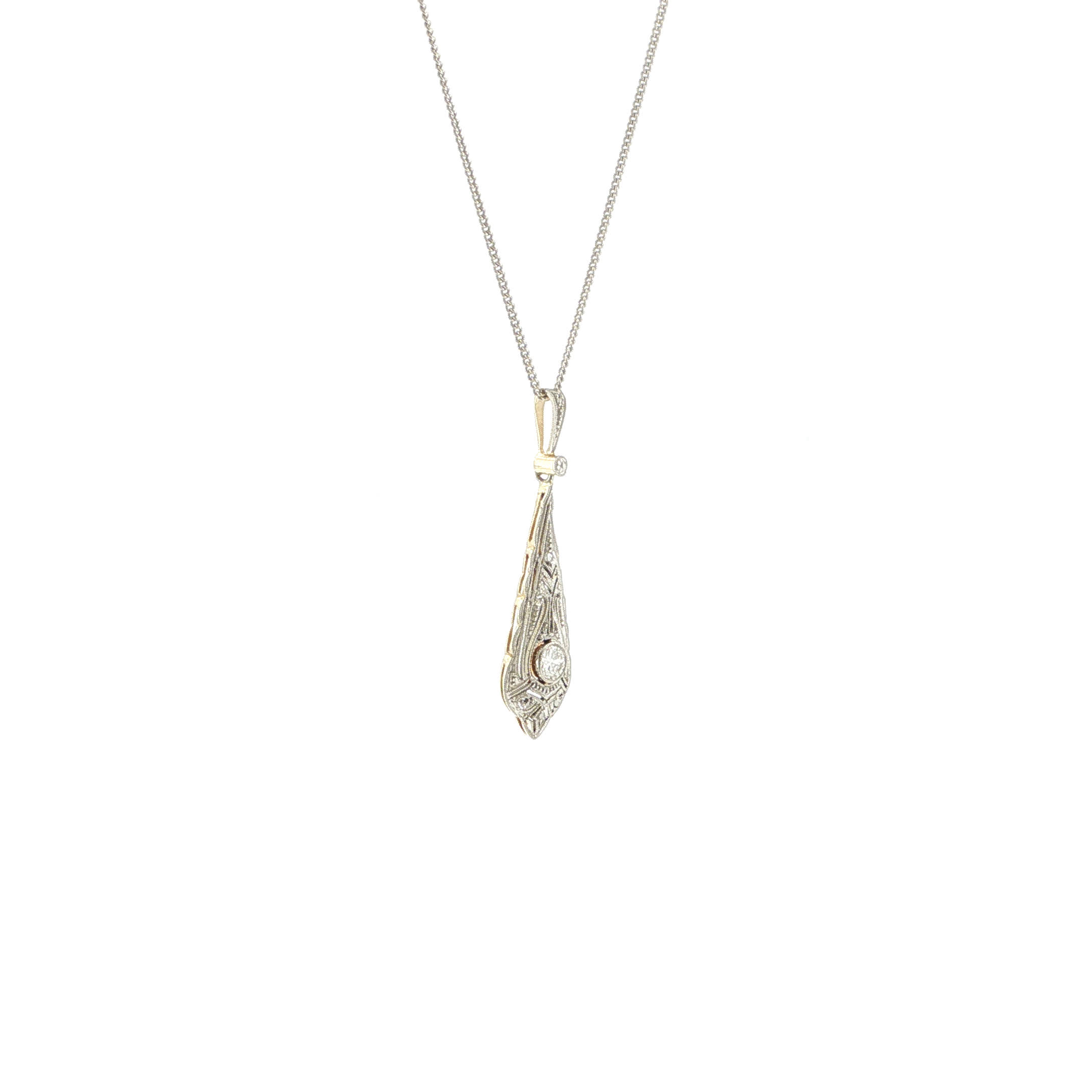 "Diamond Lace" - Art Déco Anhänger mit Diamant im Altschliff in 14kt Weißgold - Juwelier Steiger