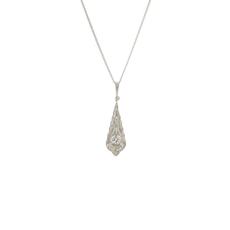 "Diamond Lace" - Art Déco Anhänger mit Diamant im Altschliff in 14kt Weißgold - Juwelier Steiger
