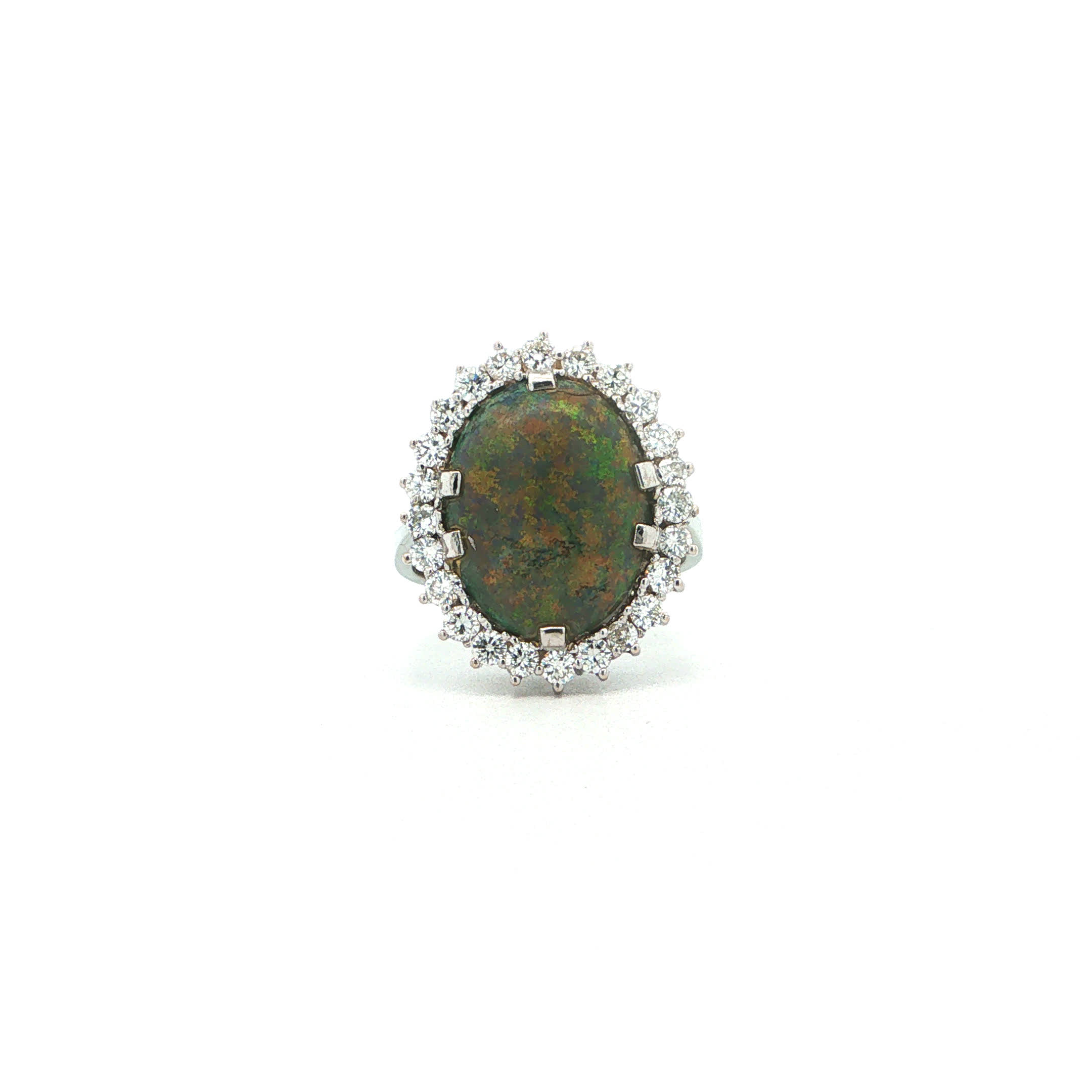 "Earth in Motion" - Vintage Ring 18 Karat Weißgold Ring mit Opal und Billanten - Juwelier Steiger