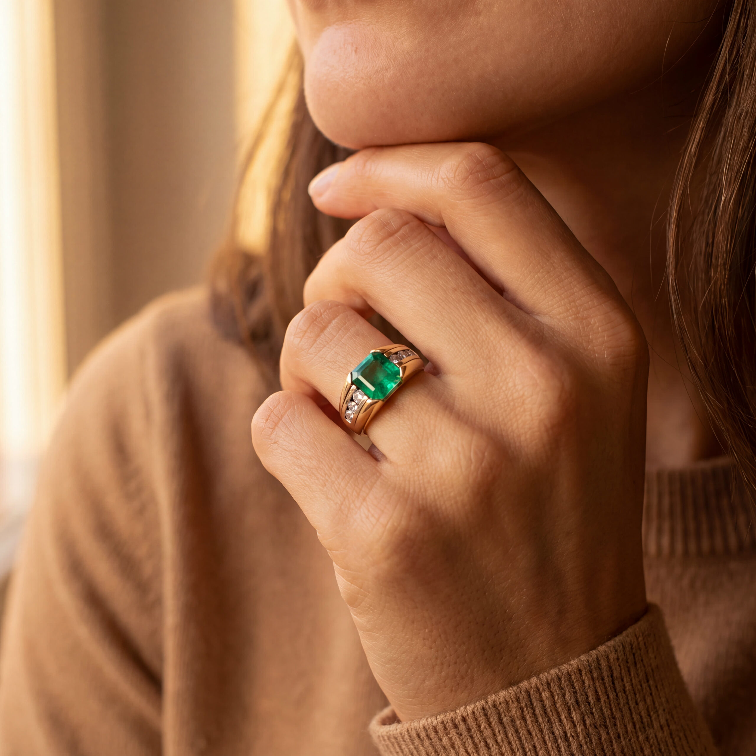 "Emerald Majesty" - Imposanter Vintage Ring mit Smaragd & Brllanten in 18kt Gelbgold - Juwelier Steiger