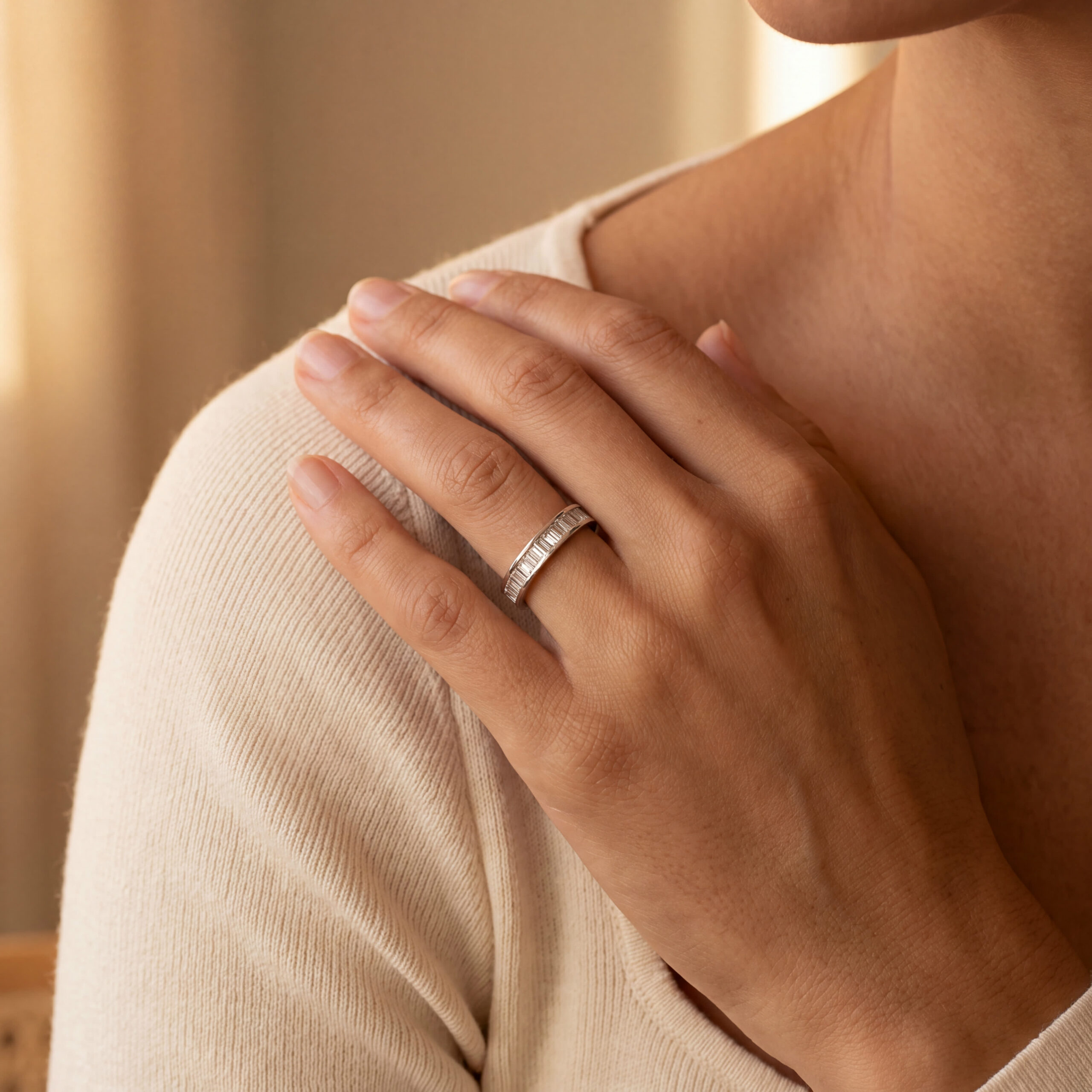 "Endless Baguette" - Moderner Memory Ring in 18kt Weißgold mit Diamanten im Baguette Schliff - Juwelier Steiger