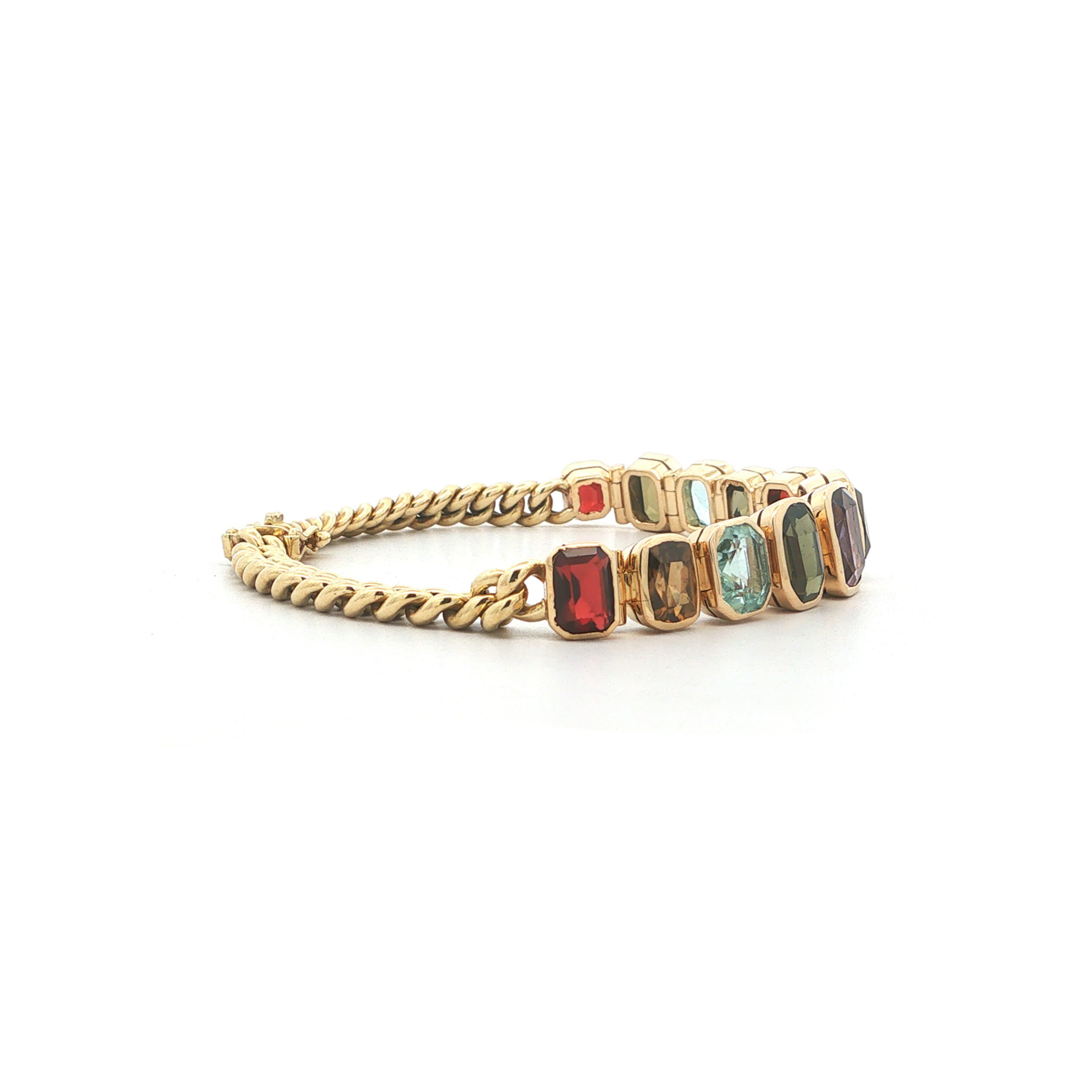 "Fifties in Colour" - Vintage Armband in 14kt Gelbgold mit Edelsteinen aus 585er Gelbgold - Juwelier Steiger