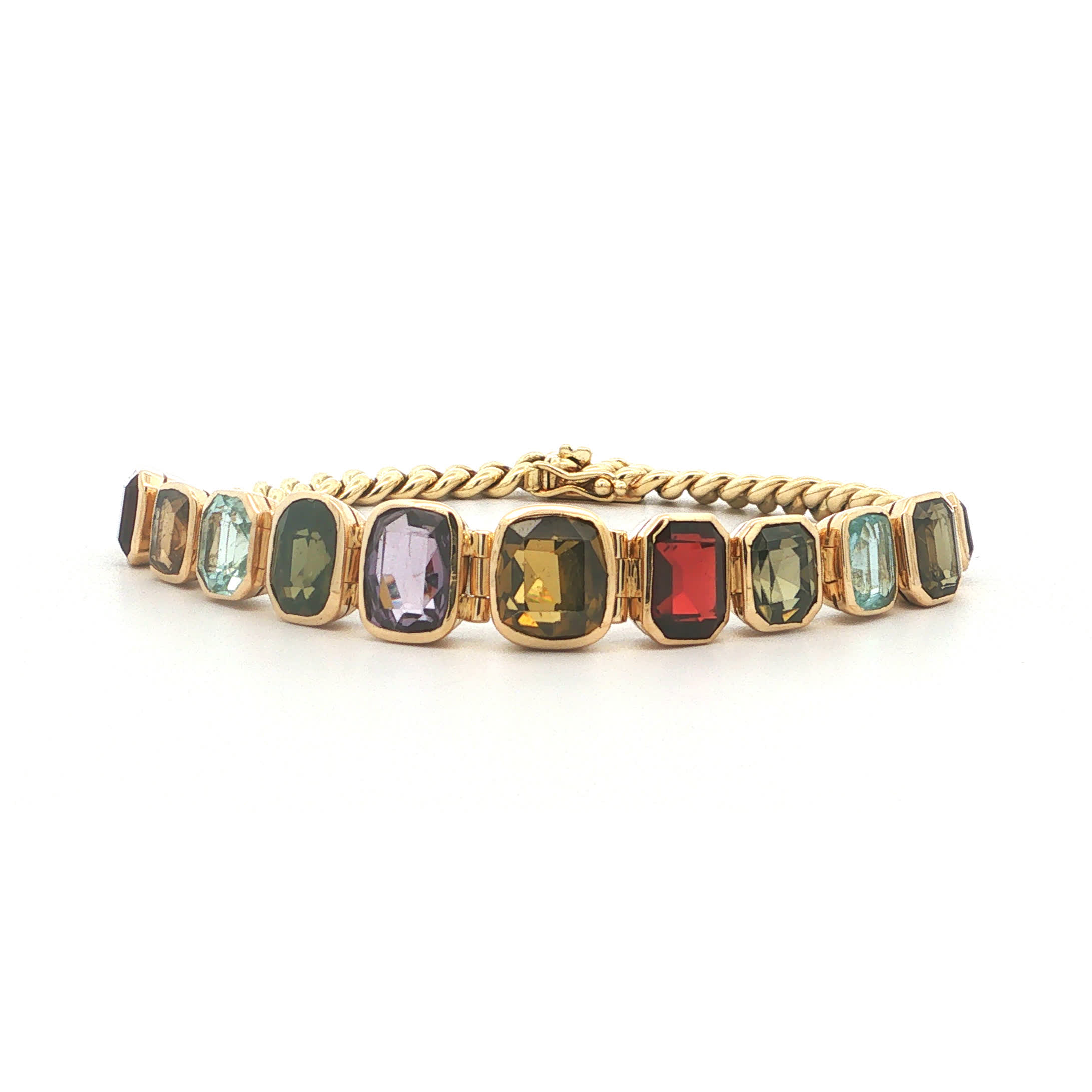 "Fifties in Colour" - Vintage Armband in 14kt Gelbgold mit Edelsteinen aus 585er Gelbgold - Juwelier Steiger