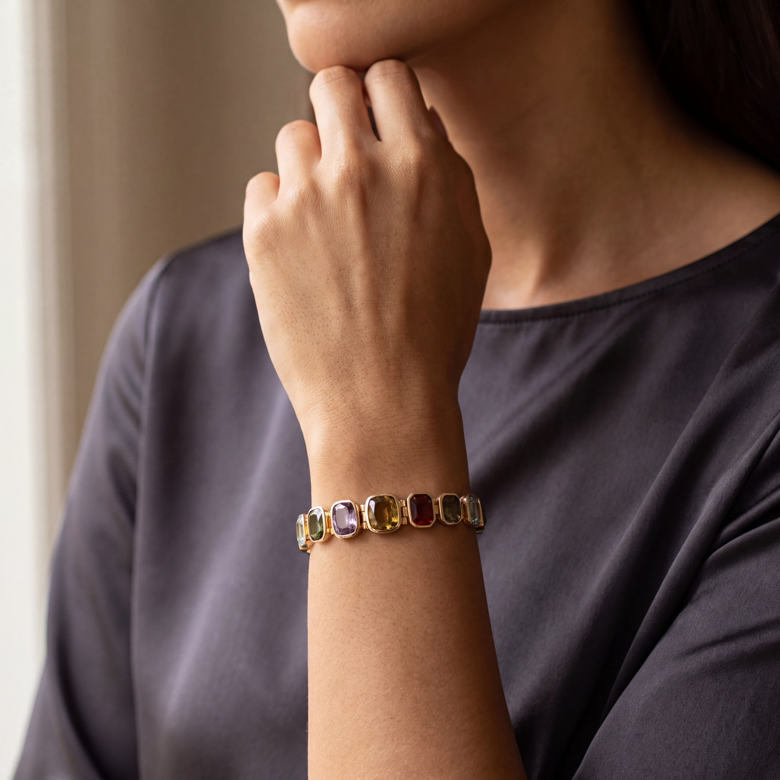 "Fifties in Colour" - Vintage Armband in 14kt Gelbgold mit Edelsteinen aus 585er Gelbgold - Juwelier Steiger