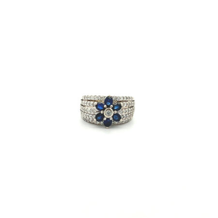 "Fleur de Fidélité" - Vintage Ring in 14kt Weißgold mit Diamanten & Saphiren
