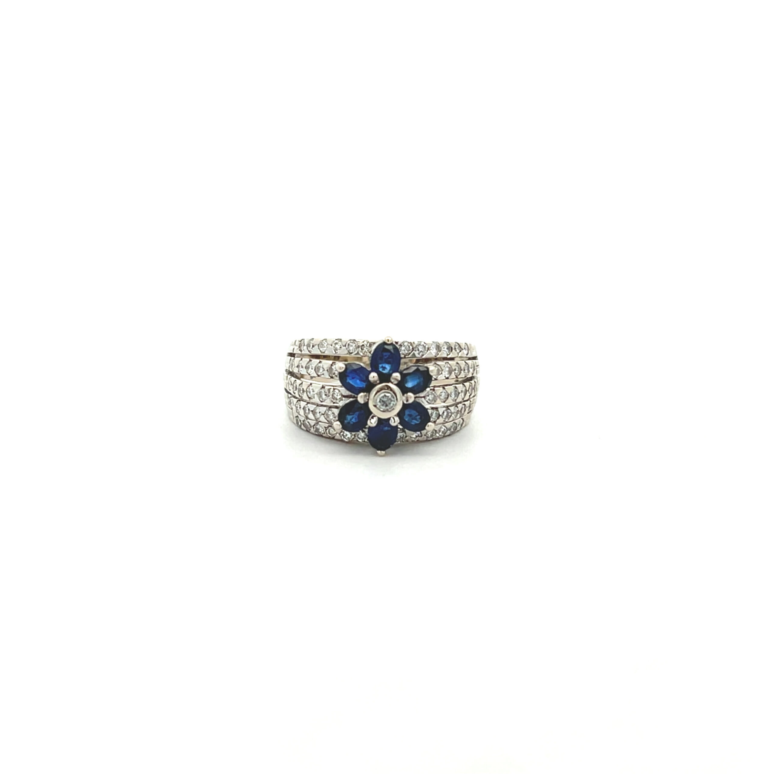 "Fleur de Fidélité" - Vintage Ring in 14kt Weißgold mit Diamanten & Saphiren - Juwelier Steiger
